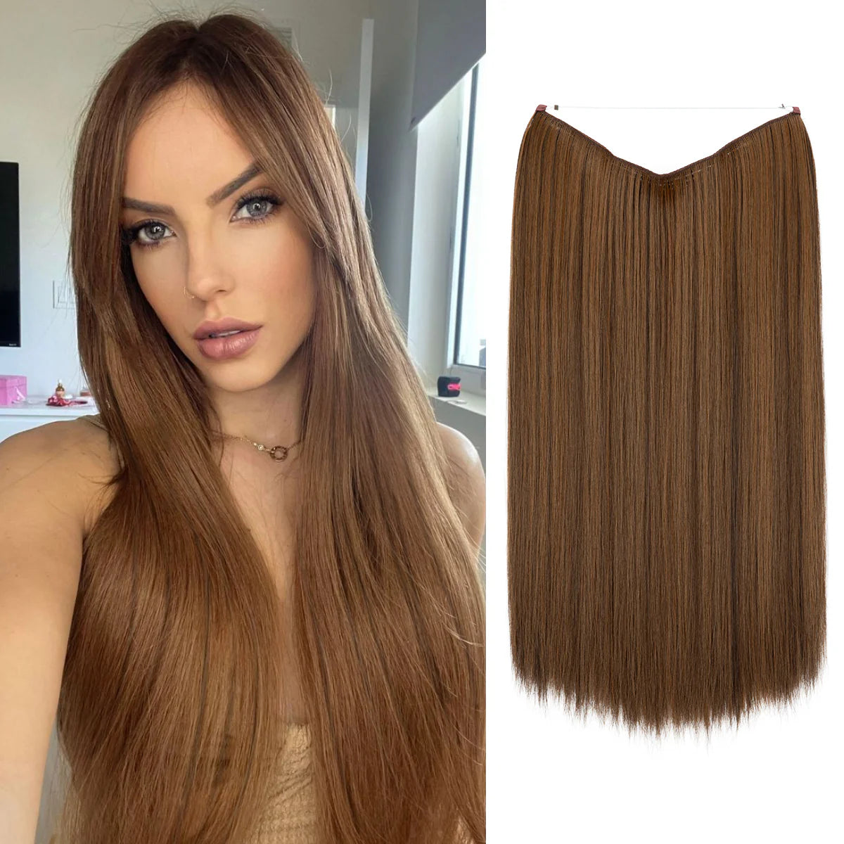 thathair Walnut Brown wavy & straight Halo Hair Extensions 18” AM01 & AM02 nwt Thathair High Quality Halo Hair Extensions | Mercari main image 3