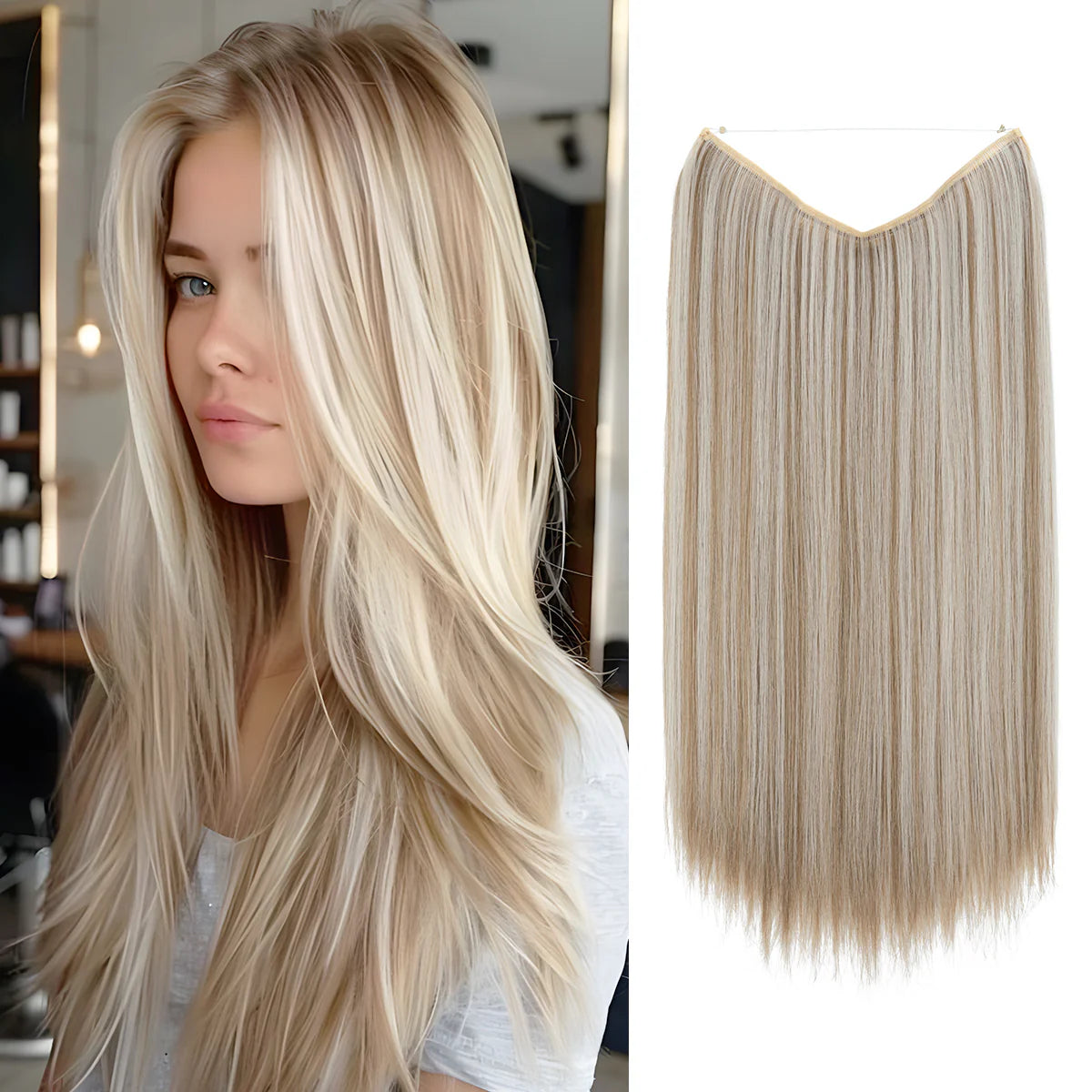 Ivory Blonde Straight Halo Hair Extensions | Thathair
