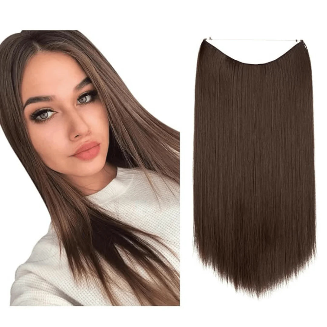 Dark Brown 22 Inch Straight Halo Hair Extensions | Thathair display picture 1