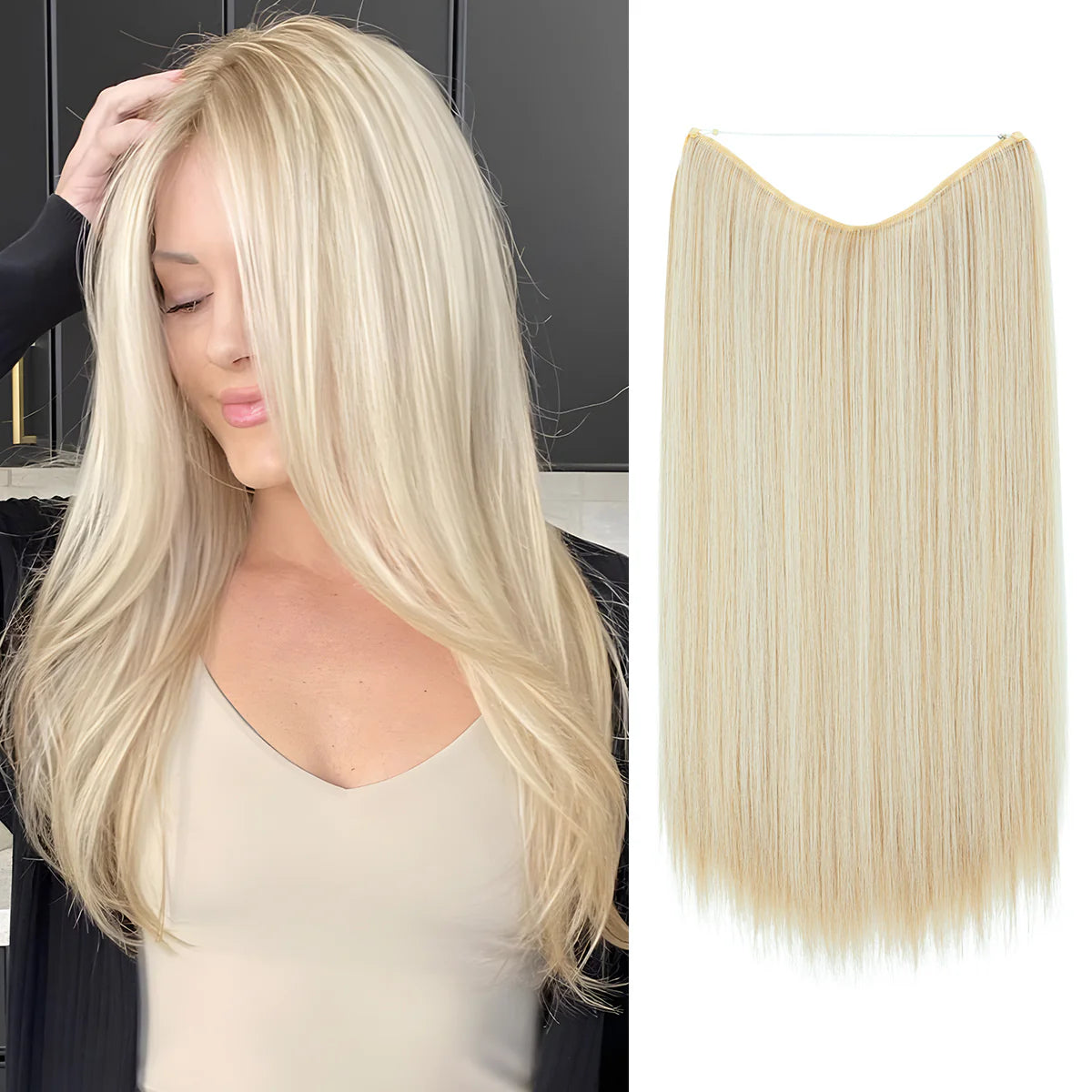 Sunny Blonde 22 Inch Straight Halo Hair Extensions | Thathair display picture 2