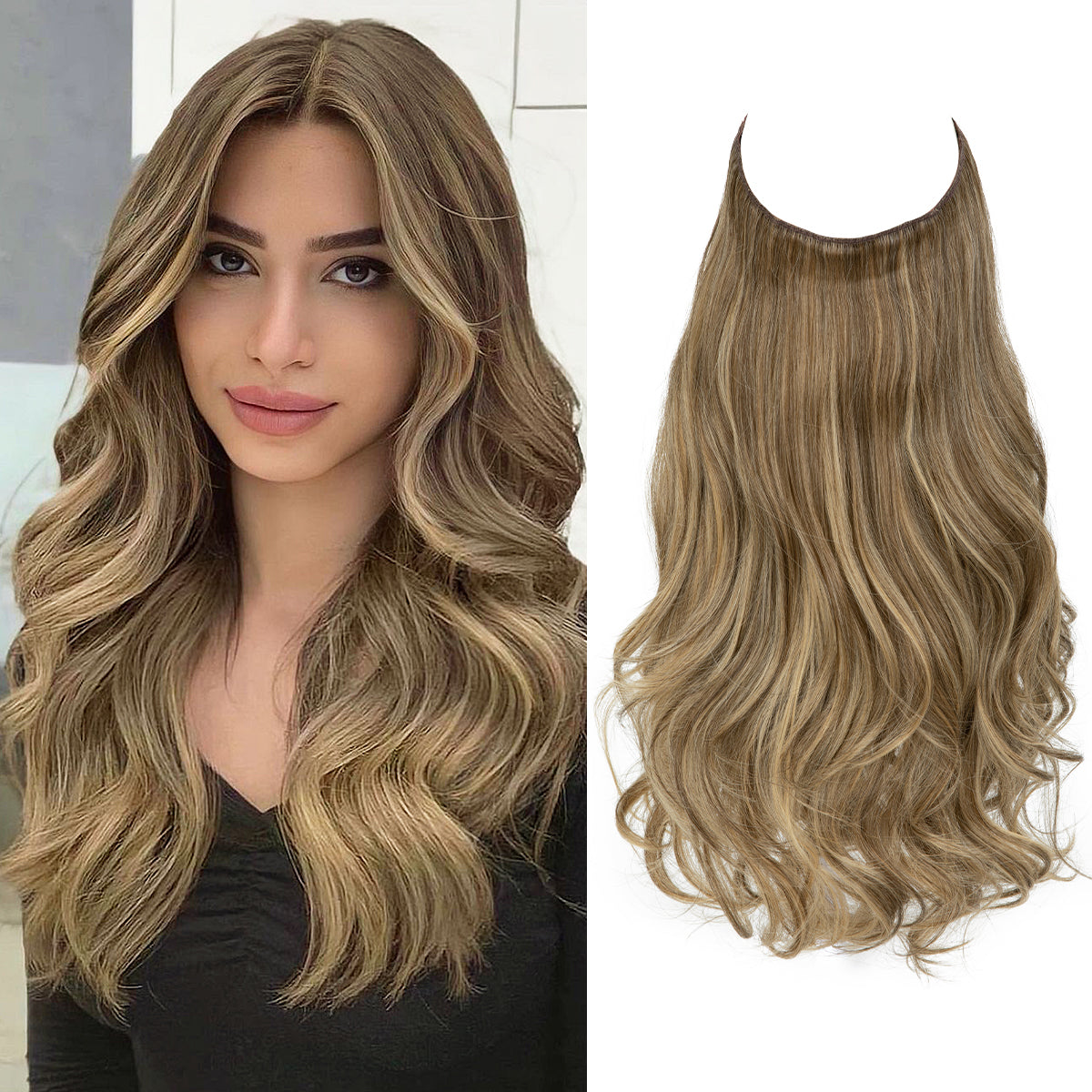 Sandy Brunette 14 Inch Wavy Halo Hair Extensions | Thathair