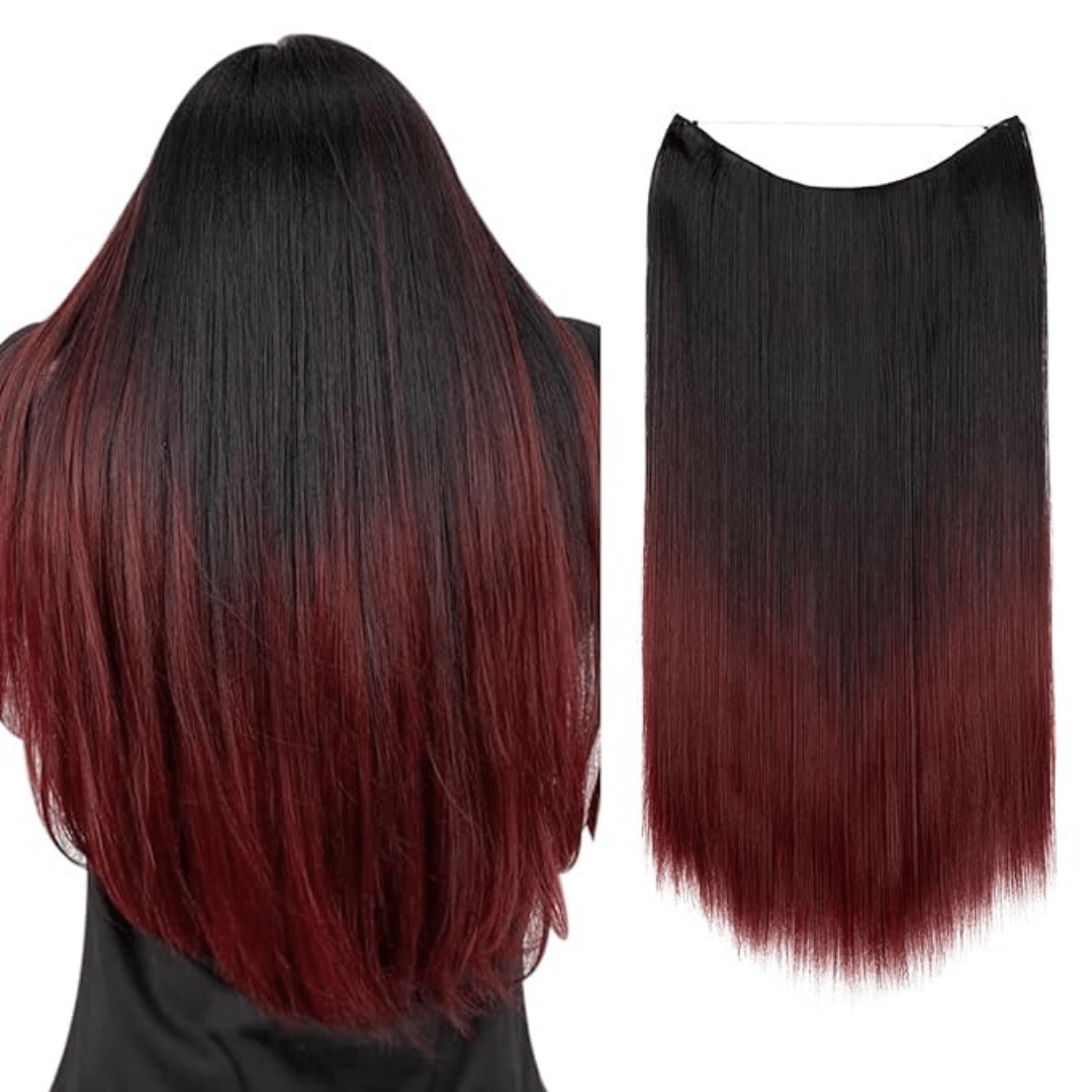 Black to Wine Red Ombre + 1 FREE HALO / 16 Inch