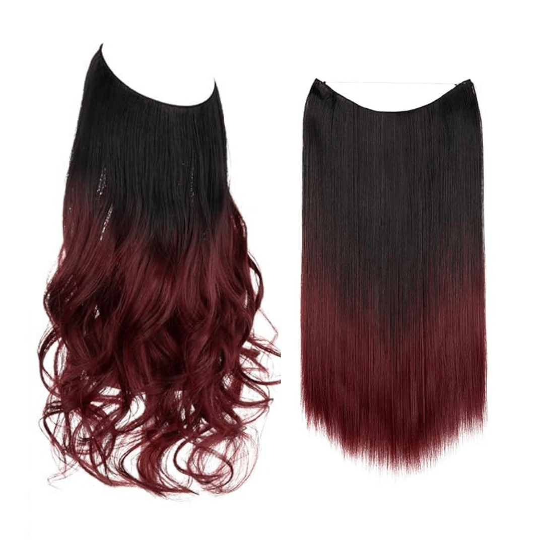 Black to Wine Red Ombre + 1 FREE HALO / 14 Inch