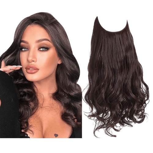 Chestnut Brown 16 Inch Wavy Halo Hair Extensions | Thathair