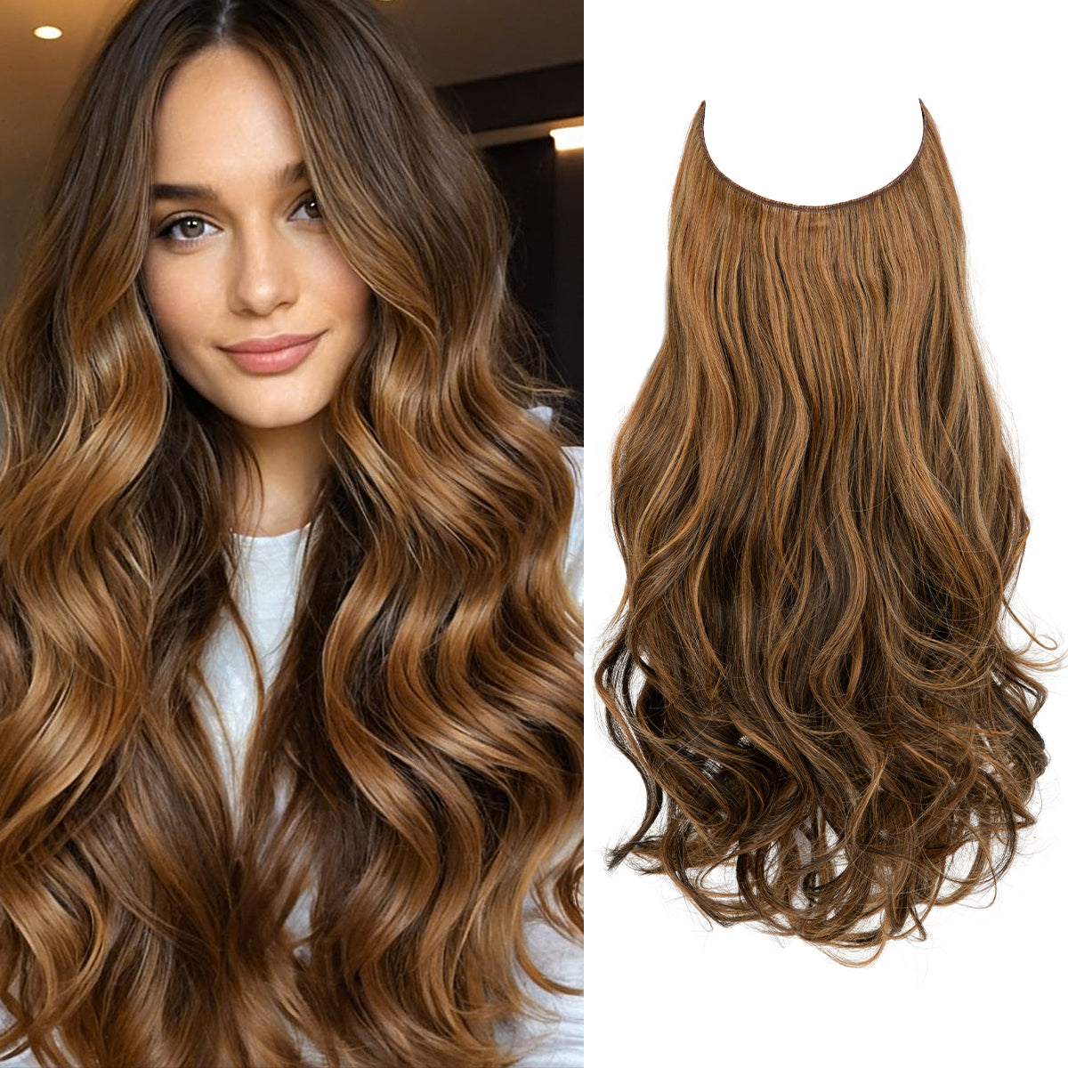 Chestnut 22 Inch Wavy Halo Hair Extensions | Thathair