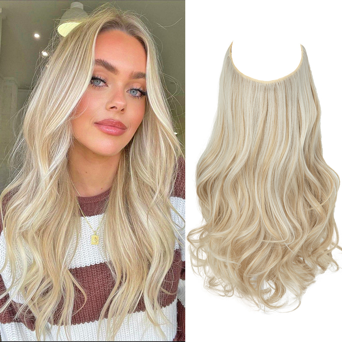 Cream Blonde 14 Inch Wavy Halo Hair Extensions | Thathair