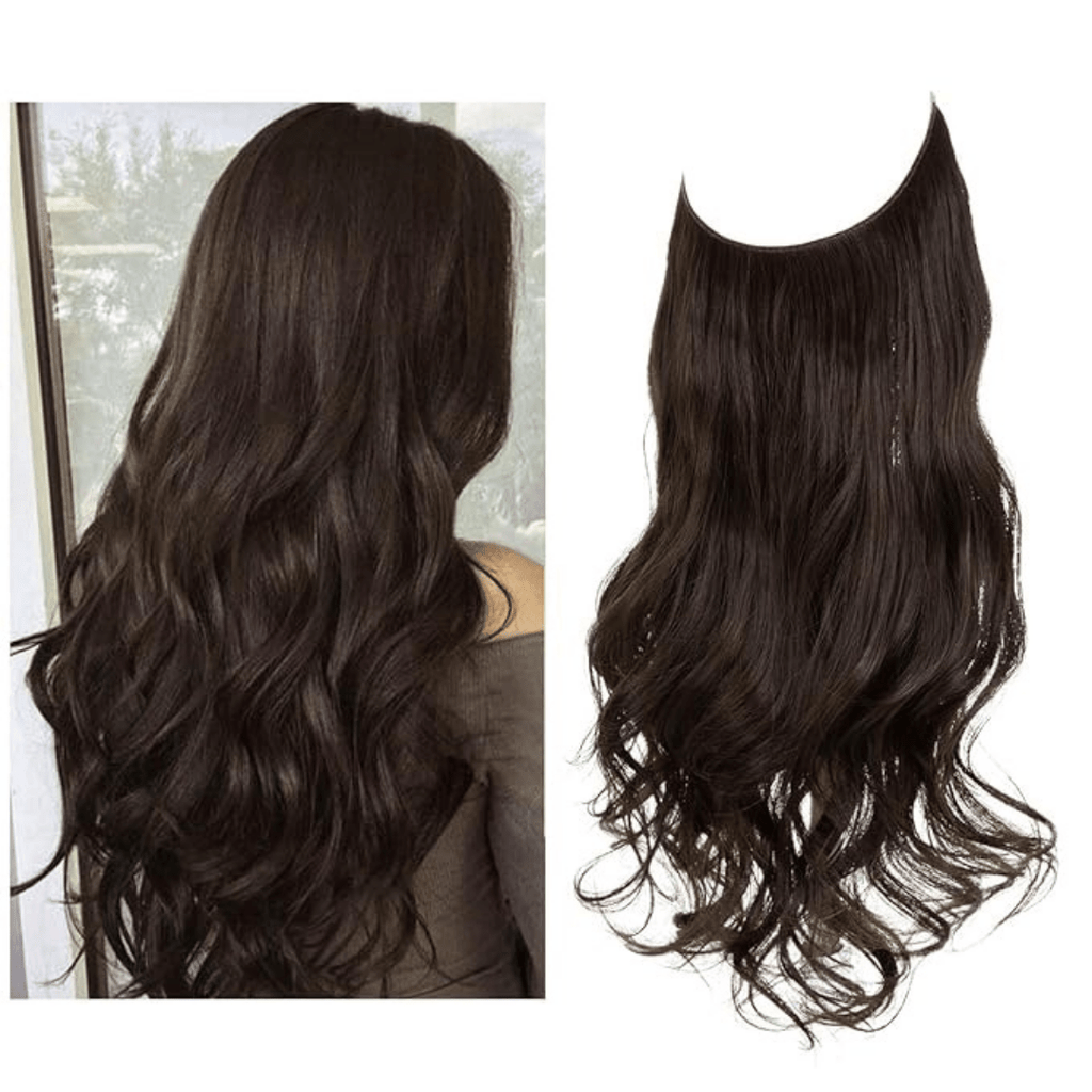Dark Brown Wavy Halo Hair Extensions | Thathair display picture 3