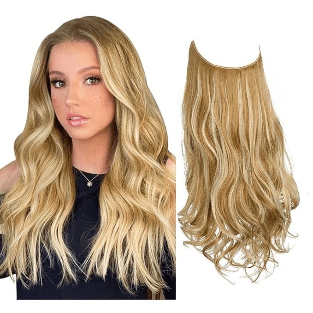 Honey Blonde 22 Inch Wavy Halo Hair Extensions | Thathair